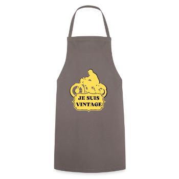 MOTO MOTARD étiquette Vintage Rétro - Tablier de cuisine - gris - Devant - AI Model Male 185 dark (185cm)