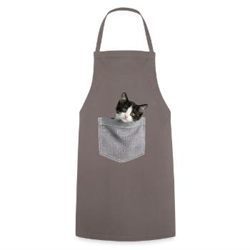 Cat Pocket peeks cute cat in the pocket - Cooking Apron - grey - Front - AI Model Male 185 dark (185cm)