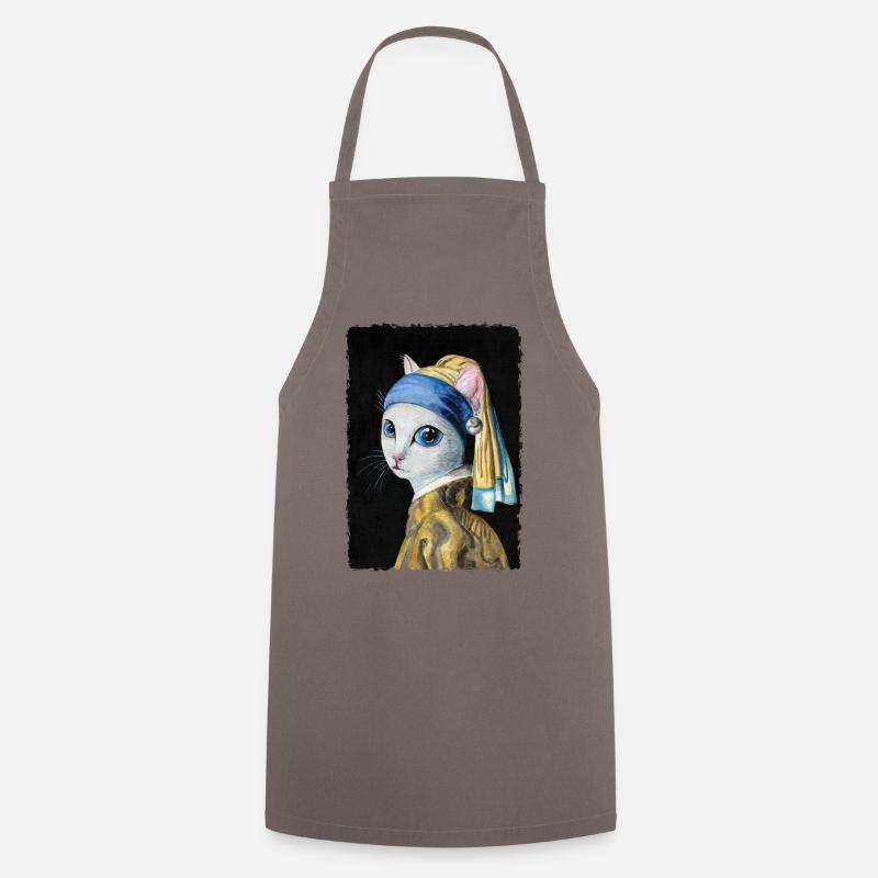 Chat avec une boucle d'oreille perle - Tablier de cuisine - gris