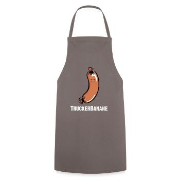 Truckerbanane, Knackwurst, Bockwurst, Augsburger - Kochschürze - Grau - Vorne - AI Model Male 185 dark (185cm)