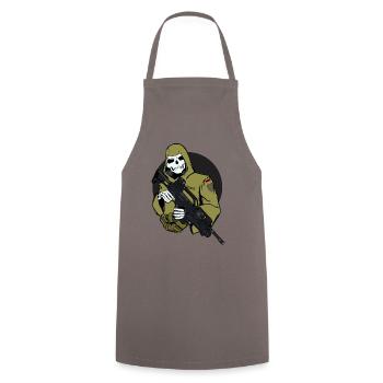 Skeleton in camouflage cloak with rifle - Cooking Apron - grey - Front - AI Model Male 185 dark (185cm)