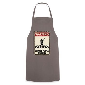 WARNING - Strange People Crossing - HEAVY METAL - Kochschürze - Grau - Vorne - AI Model Male 185 dark (185cm)