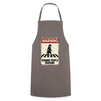 WARNING - Strange People Crossing - Goth - Kochschürze - Grau - Vorne - AI Model Male 185 dark (185cm)