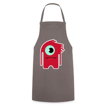 Red Cyclops Monster | Funny Chibi Alien  - Cooking Apron - grey - Front - AI Model Male 185 dark (185cm)