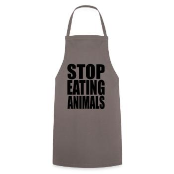 Stop Eating Animals Vegan Vegetarian - Cooking Apron - grey - Front - AI Model Male 185 dark (185cm)
