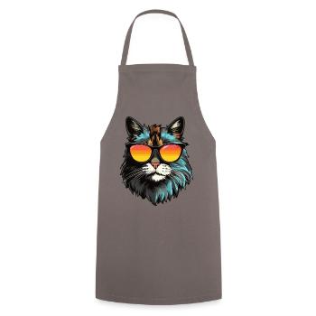 Main-Coon Katze mit Sonnenbrille - Kochschürze - Grau - Vorne - AI Model Male 185 dark (185cm)
