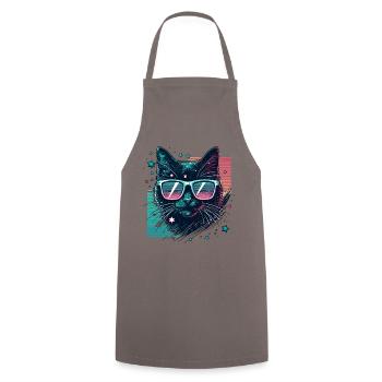 des années 80 chat néon lunettes de soleil Cool chat maman - Tablier de cuisine - gris - Devant - AI Model Male 185 dark (185cm)