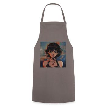 80er Jahre Anime Mädchen beruhigender hochwertiger Modedruck - Kochschürze - Grau - Vorne - AI Model Male 185 dark (185cm)