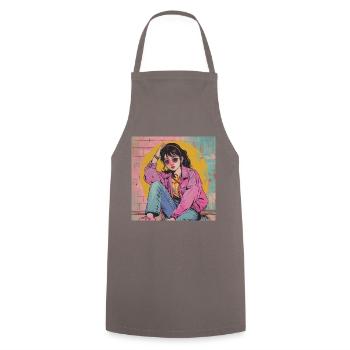 80er Jahre Anime Mädchen beruhigender hochwertiger Modedruck - Kochschürze - Grau - Vorne - AI Model Male 185 dark (185cm)