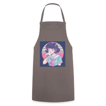 Impression de mode de haute qualité de fille anime des années 80 - Tablier de cuisine - gris - Devant - AI Model Male 185 dark (185cm)