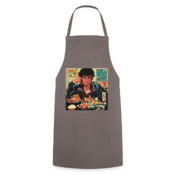 80er Jahre Anime Typ beruhigender hochwertiger Modedruck - Kochschürze - Grau - Vorne - AI Model Male 185 dark (185cm)