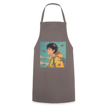 80er Jahre Anime Typ beruhigender hochwertiger Modedruck - Kochschürze - Grau - Vorne - AI Model Male 185 dark (185cm)