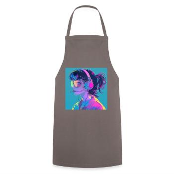 80s anime girl calming high quality fashion print - Cooking Apron - grey - Front - AI Model Male 185 dark (185cm)
