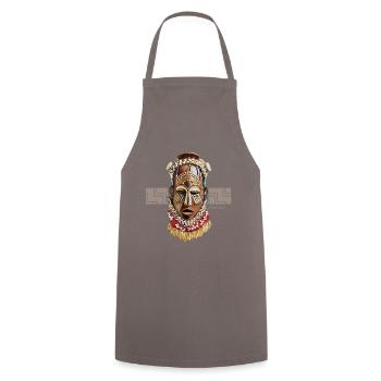 Masque africain, Bénin - Tablier de cuisine - gris - Devant - AI Model Male 185 dark (185cm)