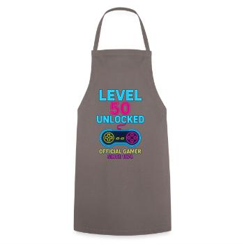 Level 50 Gamer Neon Design - Cooking Apron - grey - Front - AI Model Male 185 dark (185cm)