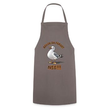 Funny saying with seagull Before you ask No !! - Cooking Apron - grey - Front - AI Model Male 185 dark (185cm)