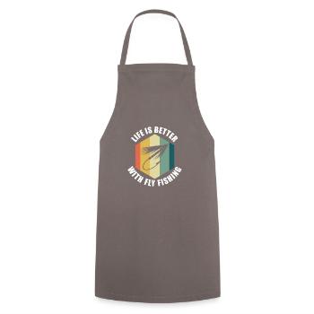 Life With Fly Fishing Nature Angler Fisherman - Cooking Apron - grey - Front - AI Model Male 185 dark (185cm)