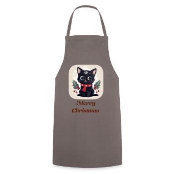 Cute black cat wishes Merry Christmas - Cooking Apron - grey - Front - AI Model Male 185 dark (185cm)