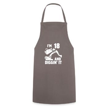 Ich bin 18 und Diggin' It - Kochschürze - Grau - Vorne - AI Model Male 185 dark (185cm)