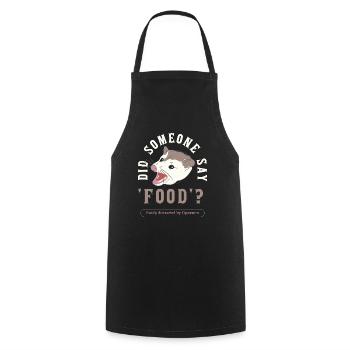 Nourriture : dicton ironique, pizza, opossum, - Tablier de cuisine - noir - Devant - AI Model Male 185 dark (185cm)