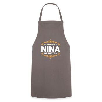 Vorname Nina - Kochschürze - Grau - Vorne - AI Model Male 185 dark (185cm)