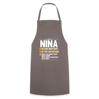 Vorname Nina - Kochschürze - Grau - Vorne - AI Model Male 185 dark (185cm)