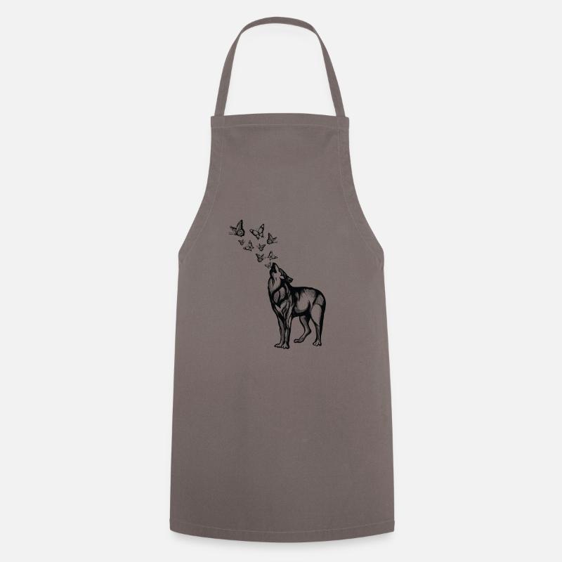 Wolf and butterflies - Cooking Apron - grey