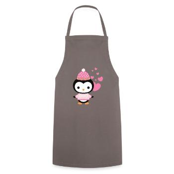 Sweet penguin with heart celebrates love - Cooking Apron - grey - Front - AI Model Male 185 dark (185cm)