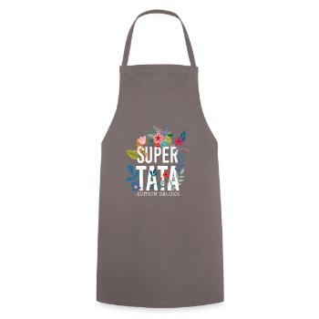 Super Tata, annonce de grossesse, - Tablier de cuisine - gris - Devant - AI Model Male 185 dark (185cm)