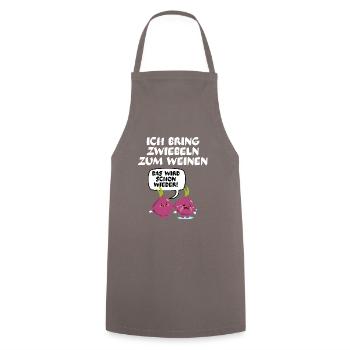 Zwiebel Spruch ich bring Zwiebeln zum weinen - Kochschürze - Grau - Vorne - AI Model Male 185 dark (185cm)