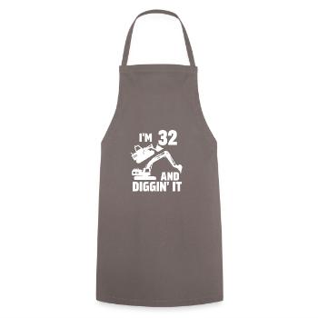 I'm 32 and Diggin' It - Cooking Apron - grey - Front - AI Model Male 185 dark (185cm)