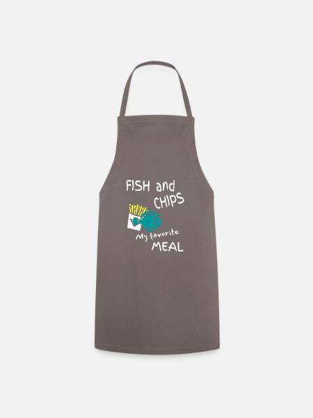 fish and chips my favorite food - Cooking Apron - grey