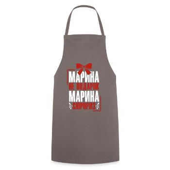 Marina saying in Russian Russia outfit for - Cooking Apron - grey - Front - AI Model Male 185 dark (185cm)