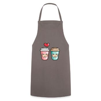 Coffee to go Paar Liebe Herz Kaffee Valentinstag - Kochschürze - Grau - Vorne - AI Model Male 185 dark (185cm)