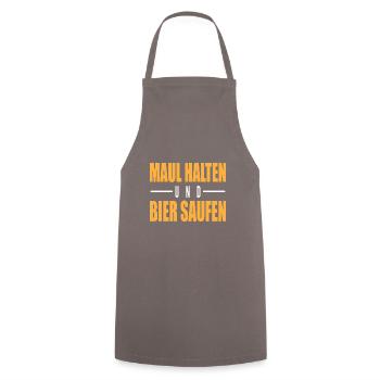 Maul halten und Bier saufen - Kochschürze - Grau - Vorne - AI Model Male 185 dark (185cm)