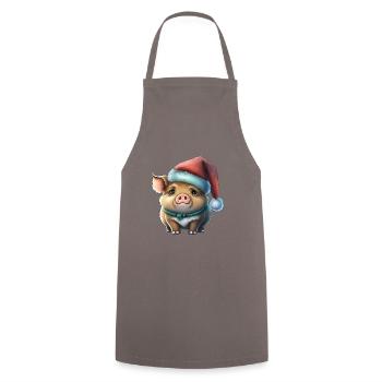 Weihnachtsschwein, niedliches Tier, Mütze - Kochschürze - Grau - Vorne - AI Model Male 185 dark (185cm)