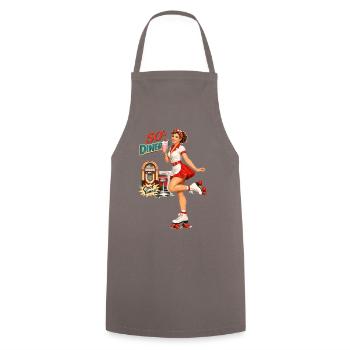 50s Diner Pin-Up: Retro Roller Skate & Milkshake - Cooking Apron - grey - Front - AI Model Male 185 dark (185cm)