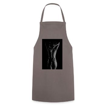 Shapely nude woman from behind - Cooking Apron - grey - Front - AI Model Male 185 dark (185cm)