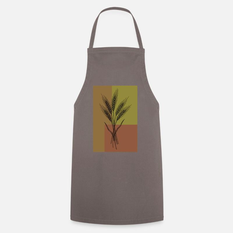 Wheat Ears Line Art – Botanical Design - Cooking Apron - grey
