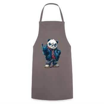 Rockiger Panda mit "Rock On"-Pose - Kochschürze - Grau - Vorne - AI Model Male 185 dark (185cm)