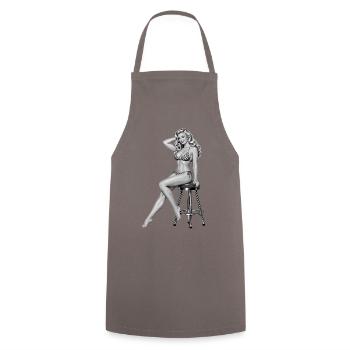 Klassisches Pin-up: Blonde Retro-Schönheit - Kochschürze - Grau - Vorne - AI Model Male 185 dark (185cm)
