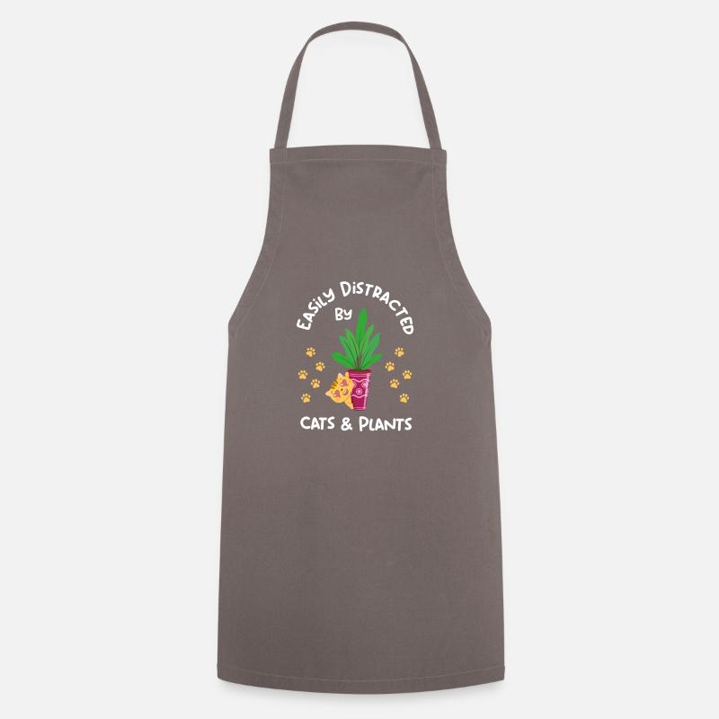 Easily Distracted by Cats and Plants Cute Kitty - Cooking Apron - grey
