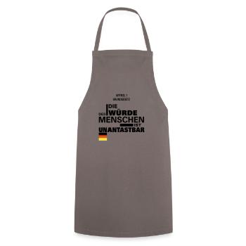 The dignity of man is inviolable - Art. 1 GG - Cooking Apron - grey - Front - AI Model Male 185 dark (185cm)