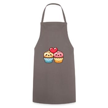 Muffin Paar Liebe Herz Valentinstag - Kochschürze - Grau - Vorne - AI Model Male 185 dark (185cm)