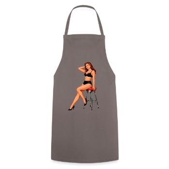 Vintage Rockabilly Pin-up: Rothaarige Schönheit - Kochschürze - Grau - Vorne - AI Model Male 185 dark (185cm)