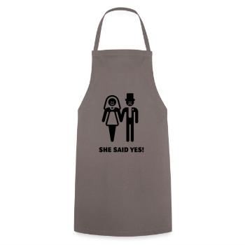 She said yes! (Wedding / Marriage) - Cooking Apron - grey - Front - AI Model Male 185 dark (185cm)