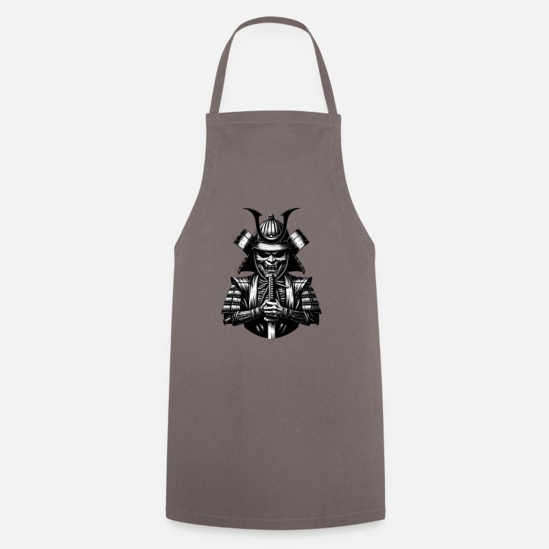 samouraï - graphique noir et blanc - Tablier de cuisine - gris