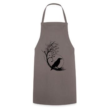 Rabe Vollmond Baum Silhouette - Mystische Nacht - Kochschürze - Grau - Vorne - AI Model Male 185 dark (185cm)