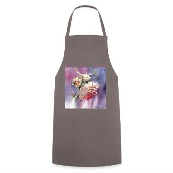 Weiße Rosen, Geschenkstrauß aus Rosen.White Roses. - Kochschürze - Grau - Vorne - AI Model Male 185 dark (185cm)