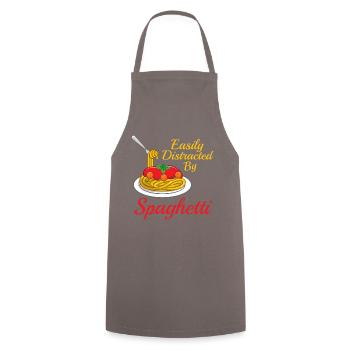 Easily Distracted by Spaghetti Pasta Food Quote - Cooking Apron - grey - Front - AI Model Male 185 dark (185cm)
